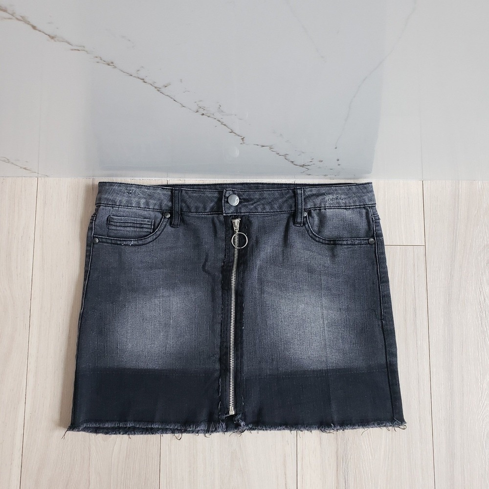 Dollhouse Mini Skirt Womens 5‎ Black Denim Zip Front
